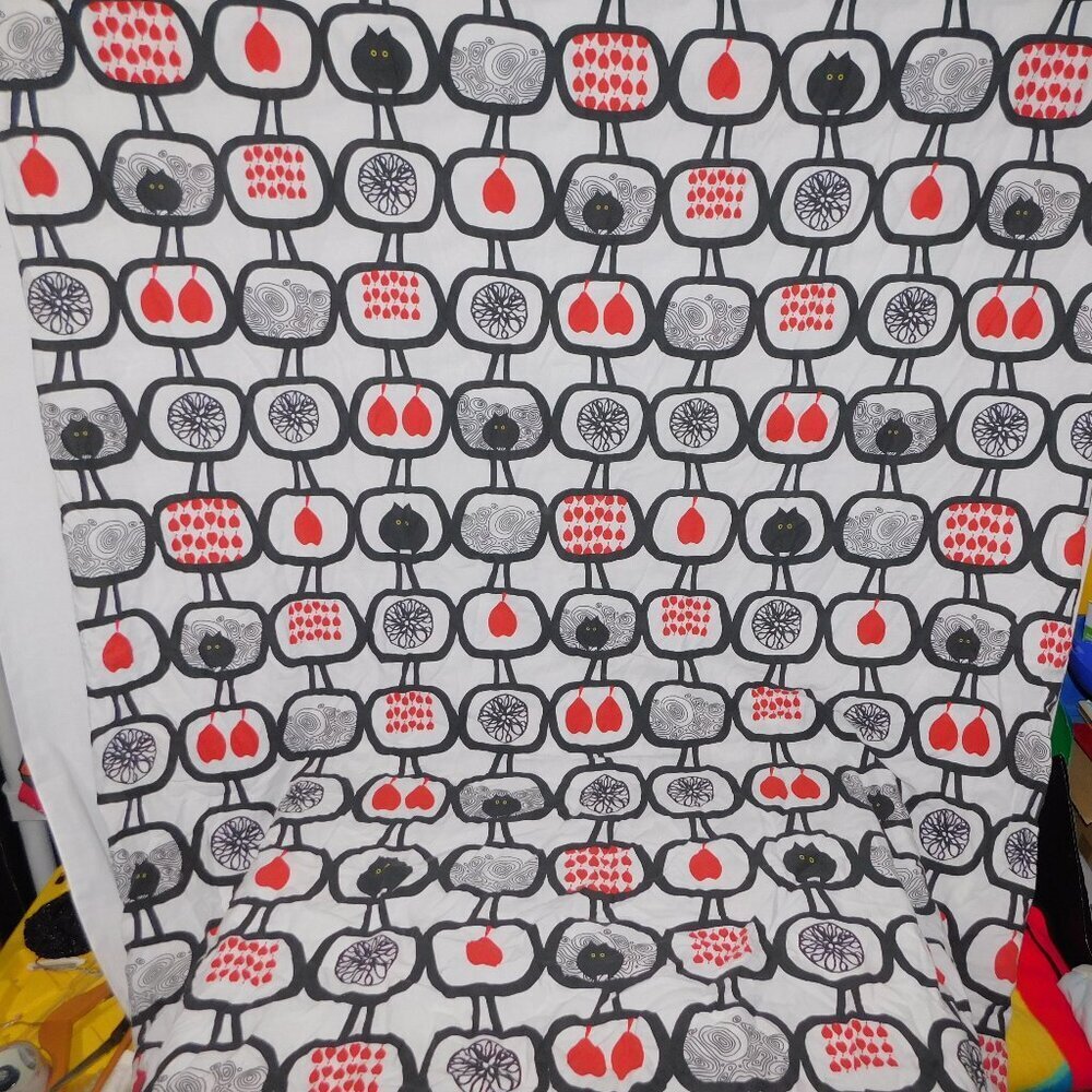IKEA ANGSSKARA Twin Duvet Cover Black White Red Cat Hearts Apples  Cotton